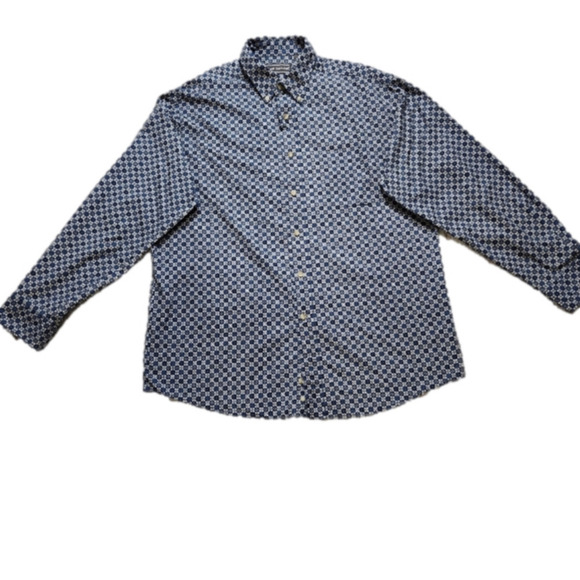 Men's Casual button-down shirt Collared Long sleeves Blue Tan Size L - Picture 2 of 11